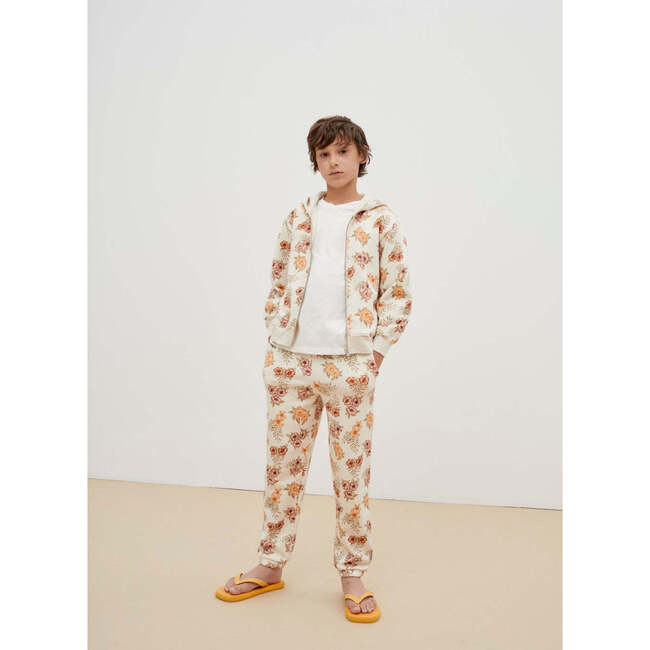 Giotto Floral Print Lateral Seam Pockets Jogging Pants, Beige - Pants - 2