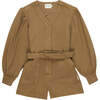 Gabriella V-Neck Short Sleeve Short Belted Jumpsuit, Tan - Rompers - 1 - thumbnail