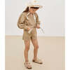 Gabriella V-Neck Short Sleeve Short Belted Jumpsuit, Tan - Rompers - 2
