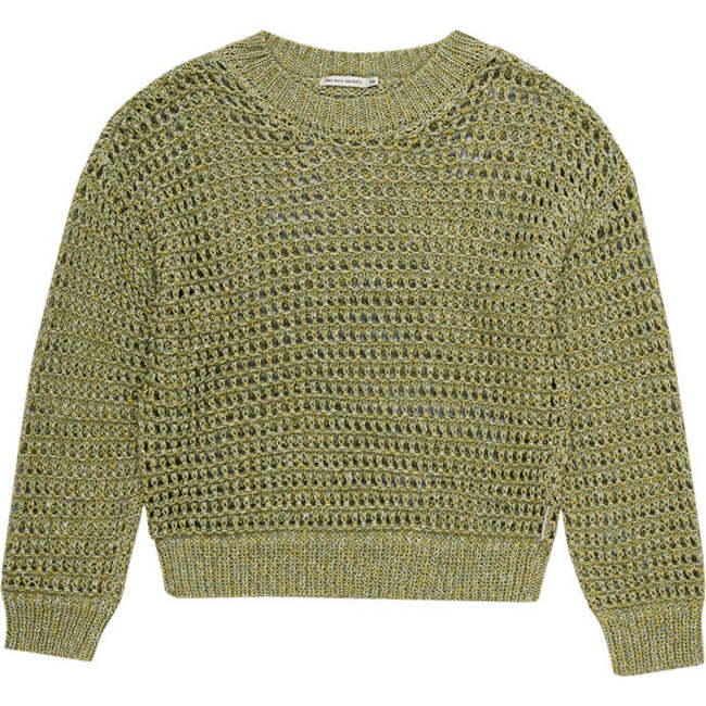 Turi Knit Round Neck Ribbed Cuff Long Sleeve Jumper, Green