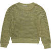Turi Knit Round Neck Ribbed Cuff Long Sleeve Jumper, Green - Sweatshirts - 1 - thumbnail