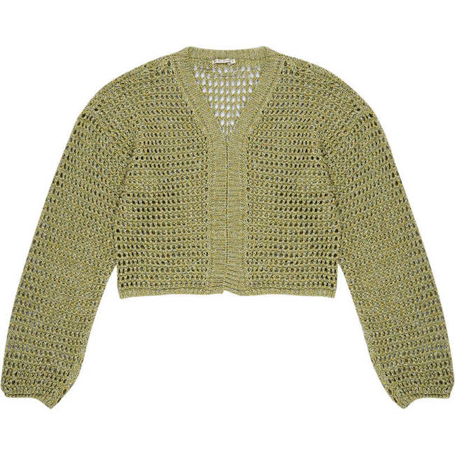 Turi Knit Ribbed V-Neck And Cuff Long Sleeve Jacket, Green