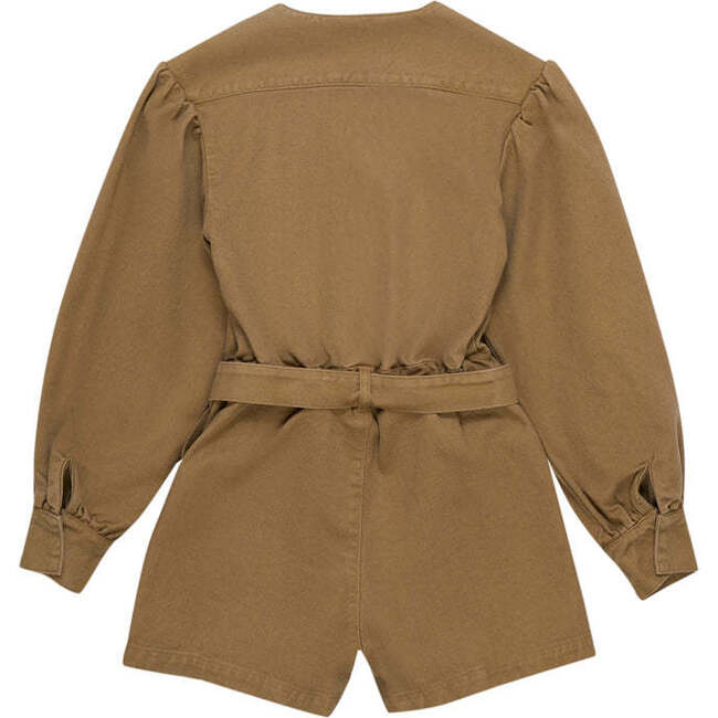 Gabriella V-Neck Short Sleeve Short Belted Jumpsuit, Tan - Rompers - 4
