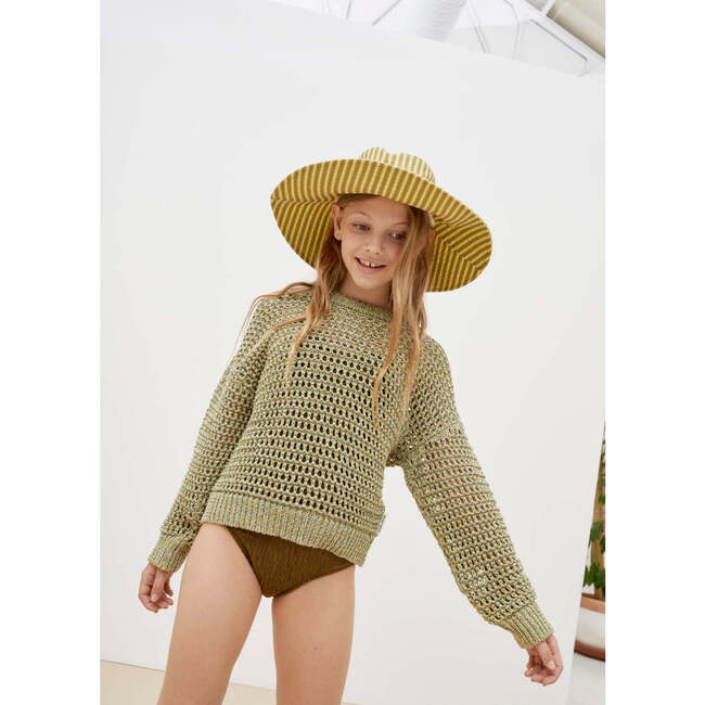 Turi Knit Round Neck Ribbed Cuff Long Sleeve Jumper, Green - Sweatshirts - 2