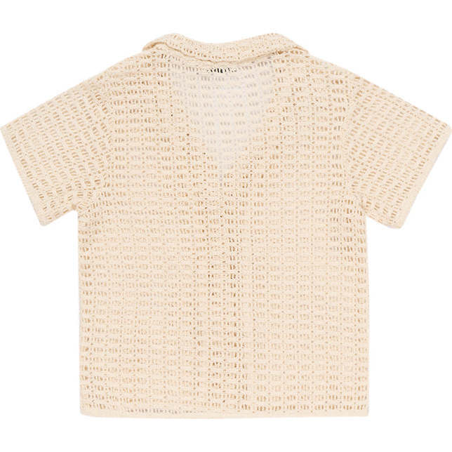 Lia Knit 3-Herringbone Strap Closure Short Sleeve Shirt, Cream - Shirts - 4
