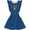 Allegria Ruffle Shoulders Embroidered Denim Pinafiore, Blue - Skirts - 1 - thumbnail