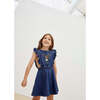Allegria Ruffle Shoulders Embroidered Denim Pinafiore, Blue - Skirts - 2