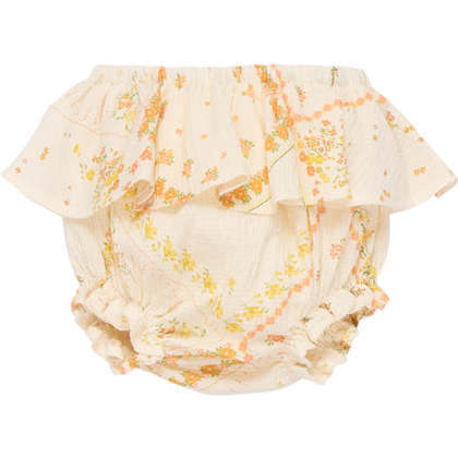 Baby Idara Floral Print Big Ruffle Tire Waist Bloomer, Cream