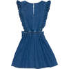 Allegria Ruffle Shoulders Embroidered Denim Pinafiore, Blue - Skirts - 3