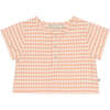Baby Petra Gingham Round Neck Short Sleeve Buttoned Shirt, Pink - T-Shirts - 1 - thumbnail