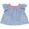 Baby Albertina Floral Print Short Sleeve Smock Blouse, Blue - Blouses - 1 - thumbnail