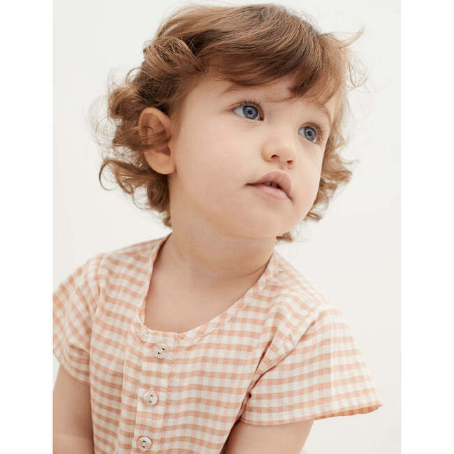 Baby Petra Gingham Round Neck Short Sleeve Buttoned Shirt, Pink - T-Shirts - 2