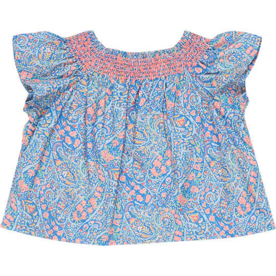 Baby Albertina Floral Print Short Sleeve Smock Blouse, Blue - Blouses - 4