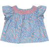 Baby Albertina Floral Print Short Sleeve Smock Blouse, Blue - Blouses - 4
