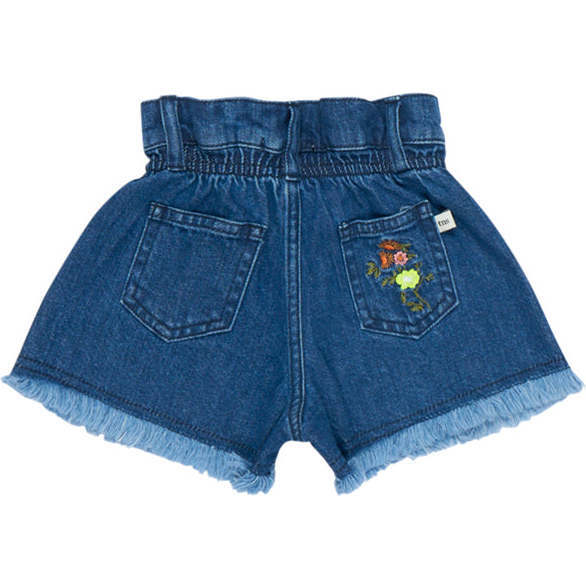 Baby Allegria High Waist Ripped Hem Buttoned Denim Short, Blue - Shorts - 3