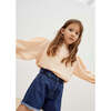 Allegria High Waist Ripped Hem Buttoned Denim Short, Blue - Shorts - 2