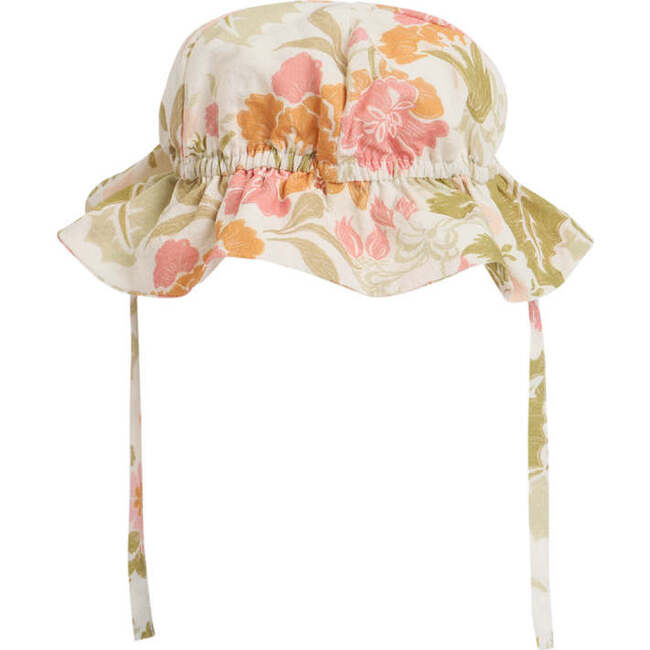 Baby Rafaella Floral Print Tie Strap Hat, Cream