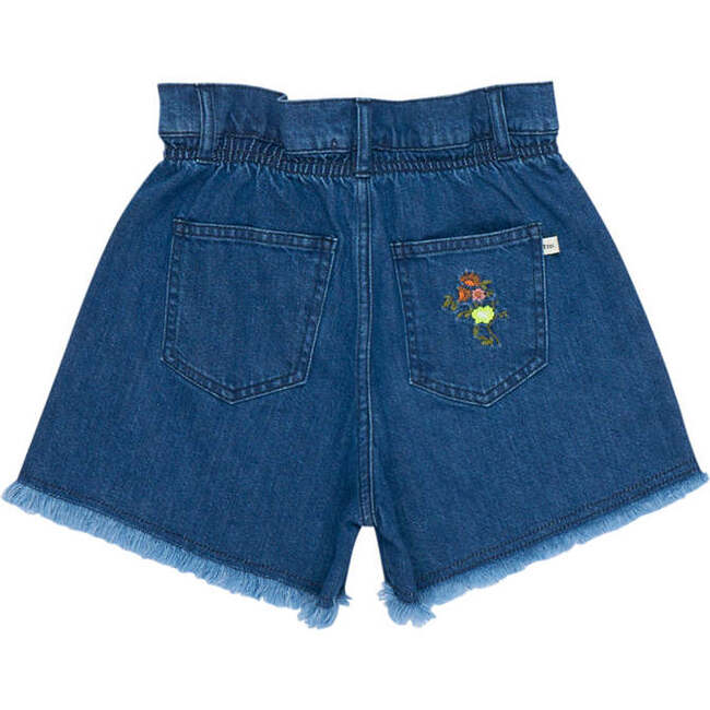 Allegria High Waist Ripped Hem Buttoned Denim Short, Blue - Shorts - 4