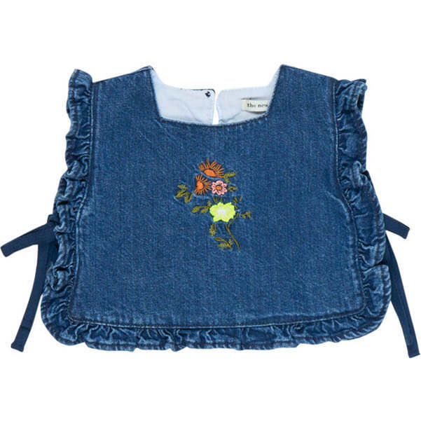 Baby Allegria Ruffle Shoulders Front Embroidered Top, Blue