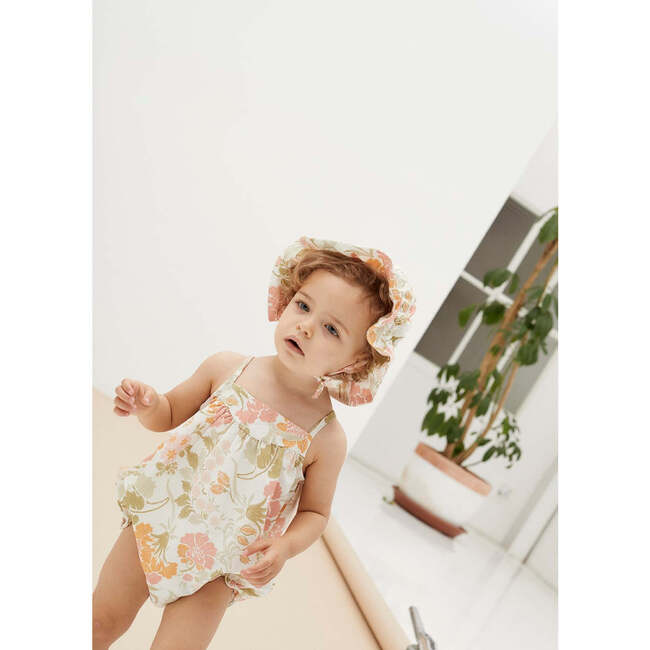 Baby Rafaella Floral Print Tie Strap Hat, Cream - Hats - 2