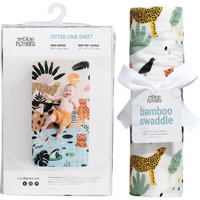 Crib Sheet And Swaddle Bundle, In the Jungle - Swaddles - 1