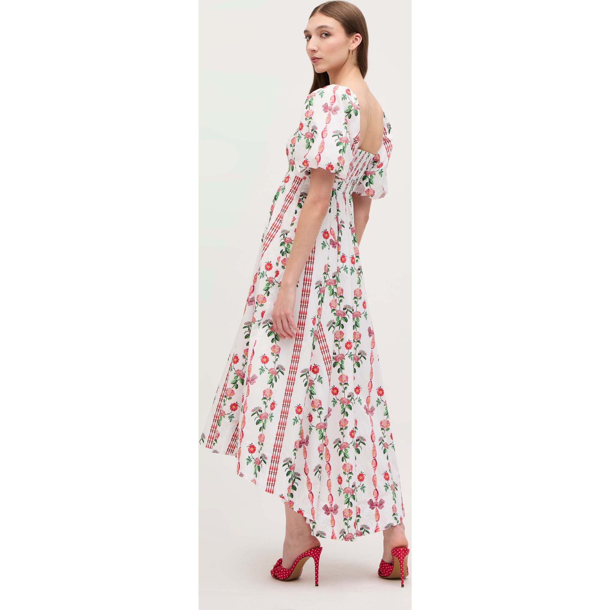 The Women's Matilda Dress, Red Shell Vine Stripe Cotton