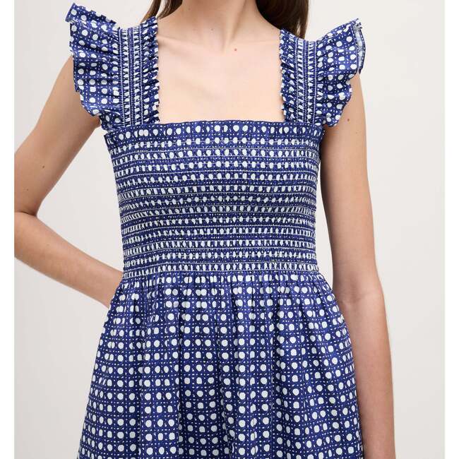 The Women's Elizabeth Nap Dress, Blue Basketweave Cotton Sateen - Dresses - 3