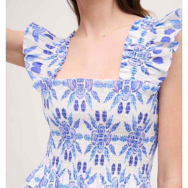 The Women's Linen Cropped Paz Nap Top, Blue Shell Mosaic Linen - Shirts - 4