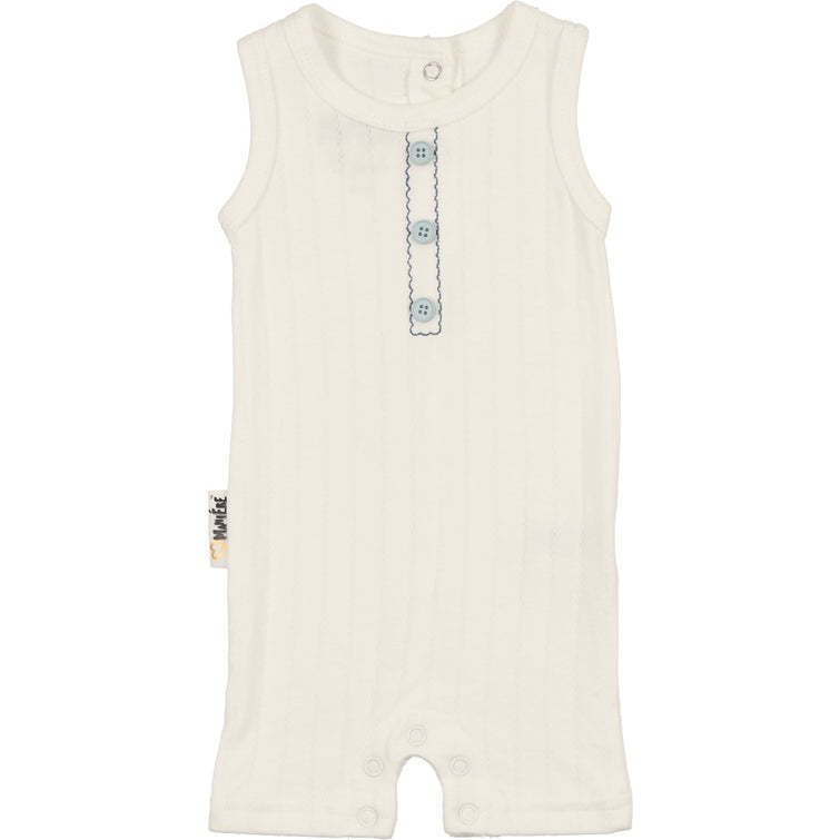 Textured Stripe Romper, Blue - Rompers - 1