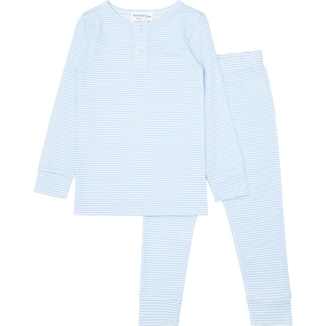 Unisex Powder Blue Stripe Pima Pajamas Set