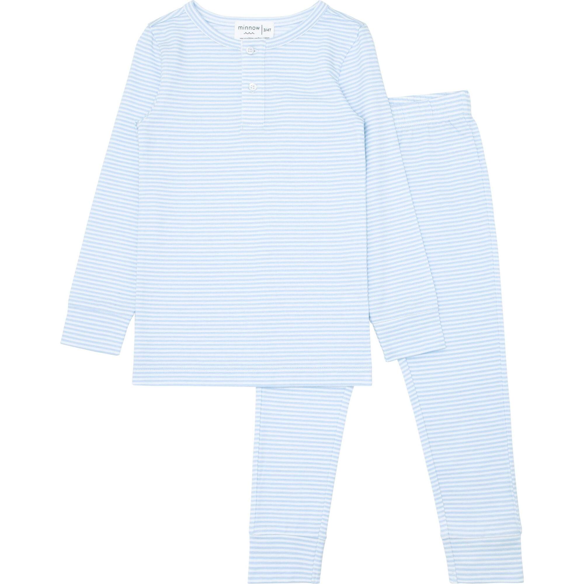 Unisex Powder Blue Stripe Pima Pajamas Set - Pajamas - 1