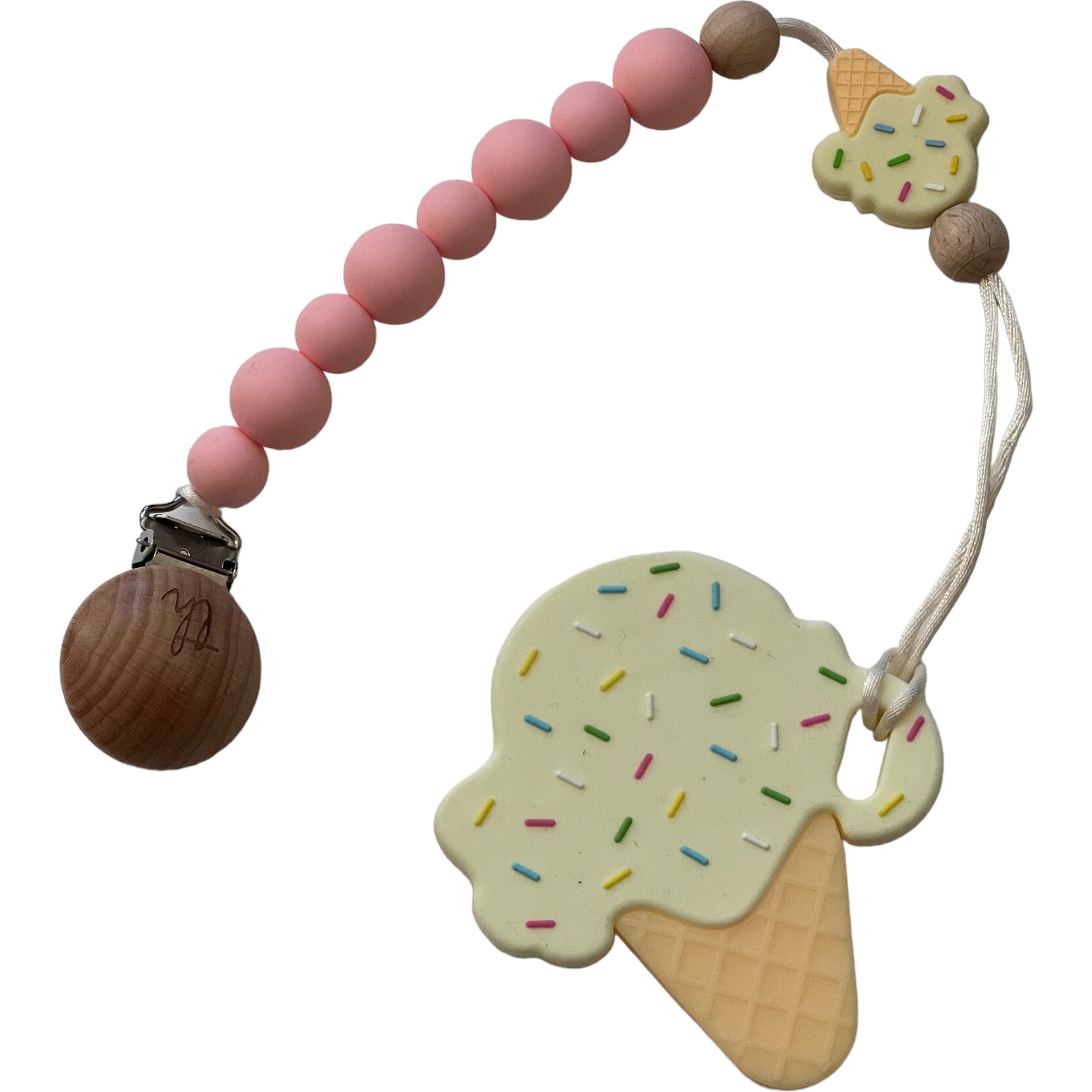 Ice Cream Pacifier And Toy Clip With Teether Bundle, Vanilla - Pacifiers - 1