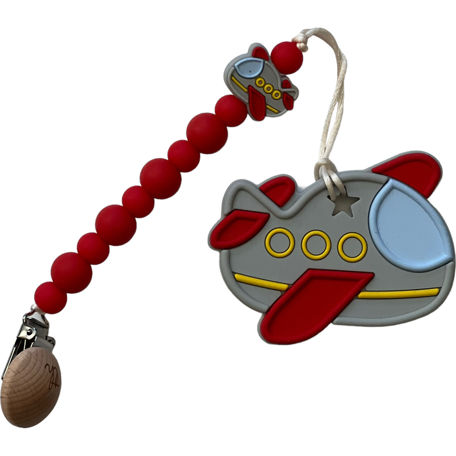 Air Plane Pacifier And Toy Clip With Teether Bundle, Light Gray - Pacifiers - 1