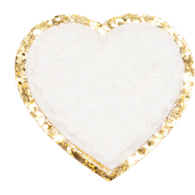 Chenille Sparkle Hearts, White (Set Of 2)