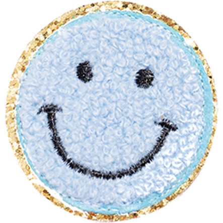 Chenille Smiley Face Patches, Sky Blue (Set Of 2)