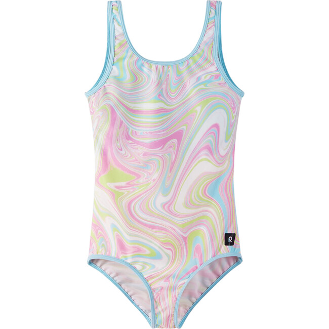 Uimaan Sleeveless Piped Swimsuit, Light Turquoise