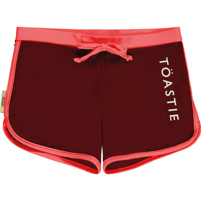 UV Protector Contrast Piped Drawstring Swim Bottoms, Cherry