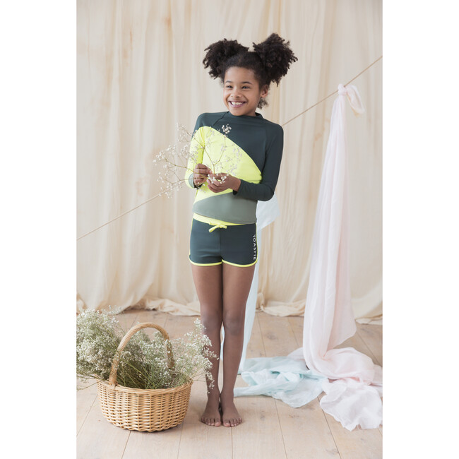 UV Protector High Neck Long Sleeve Swim Top, Key Lime - One Pieces - 2