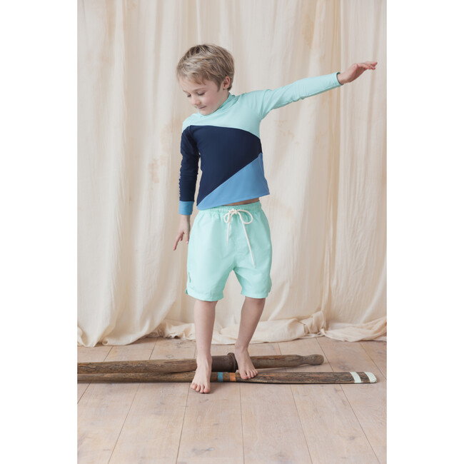 UV Protector Woven Drawstring Swim Shorts, Aqua - Swim Trunks - 2