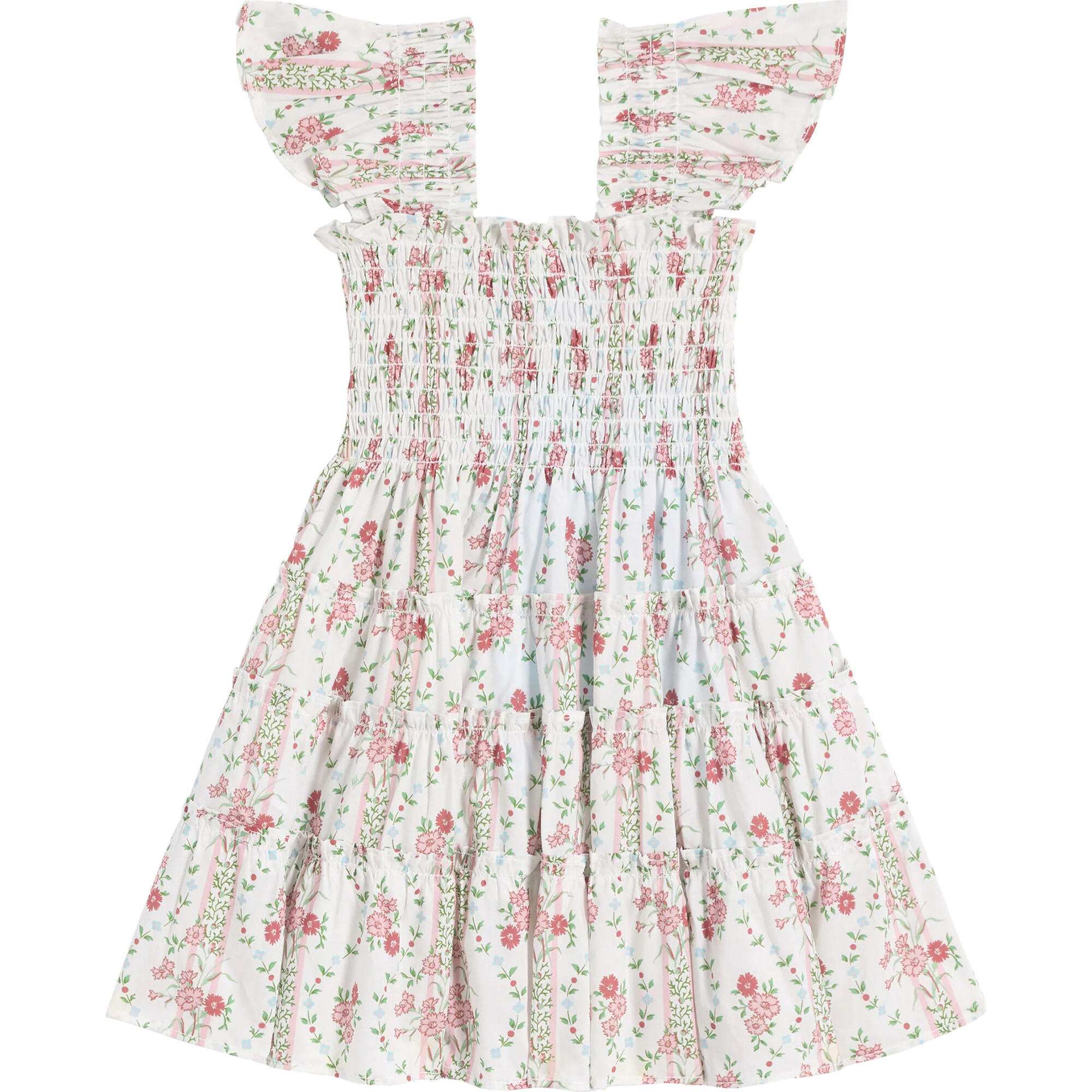 The Girls Ellie Nap Dress, Pink Vine Stripe Cotton - Dresses - 1