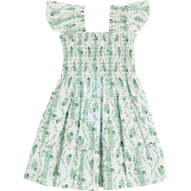 The Girls Ellie Nap Dress, Green Vine Stripe Cotton - Hill House Home  Dresses | Maisonette