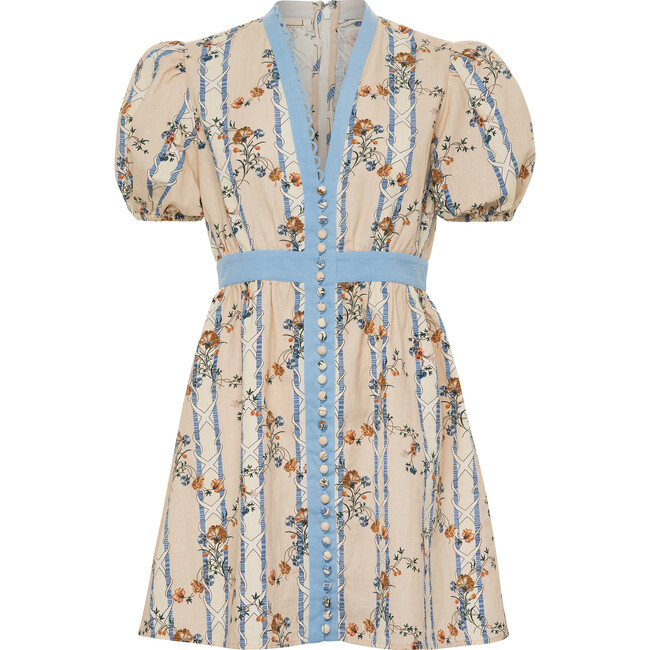 Kendal Linen Dress, Peach and Blue Floral