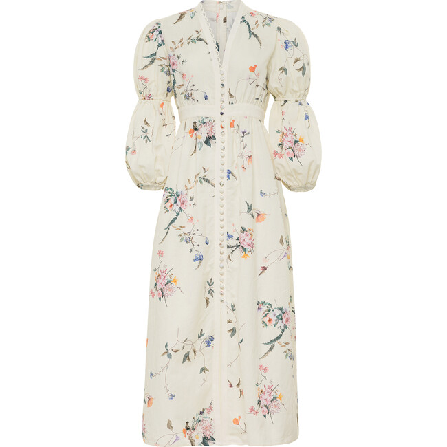 Octavia Linen Midi Dress, Ivory Floral