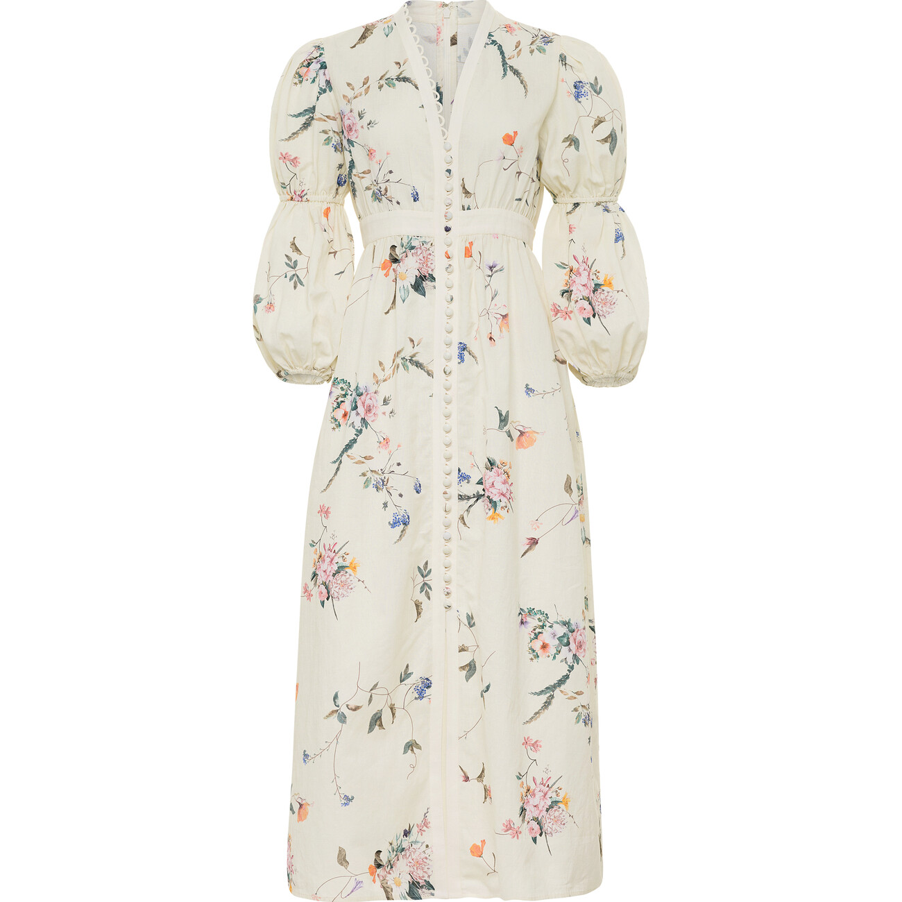 Octavia Linen Midi Dress, Ivory Floral - Anna Cate Collection Dresses |  Maisonette