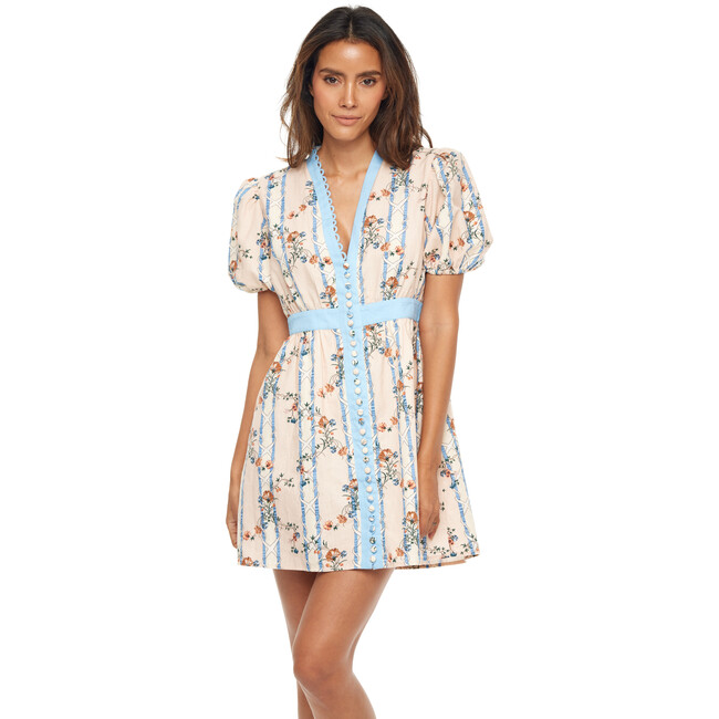 Kendal Linen Dress, Peach and Blue Floral - Dresses - 2