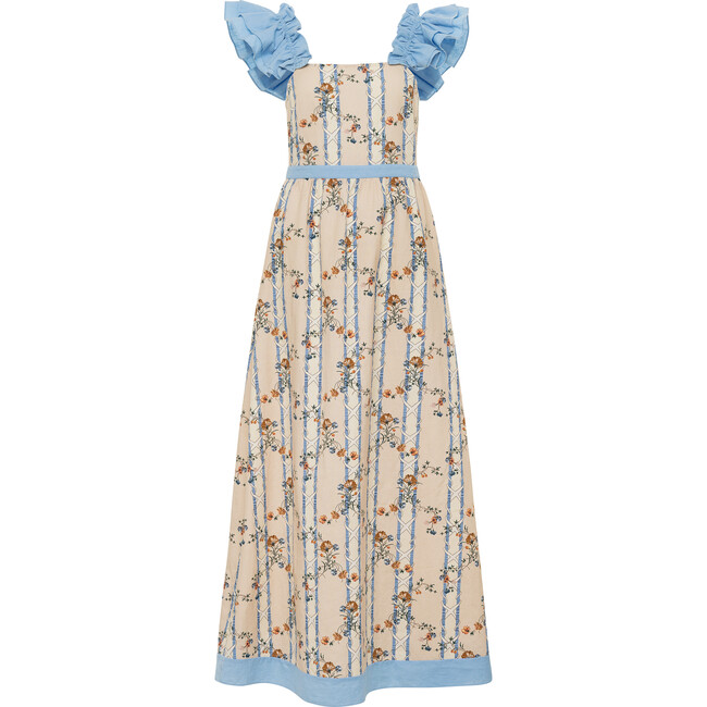 Maris Linen Maxi Dress, Peach and Blue Floral - Dresses - 3