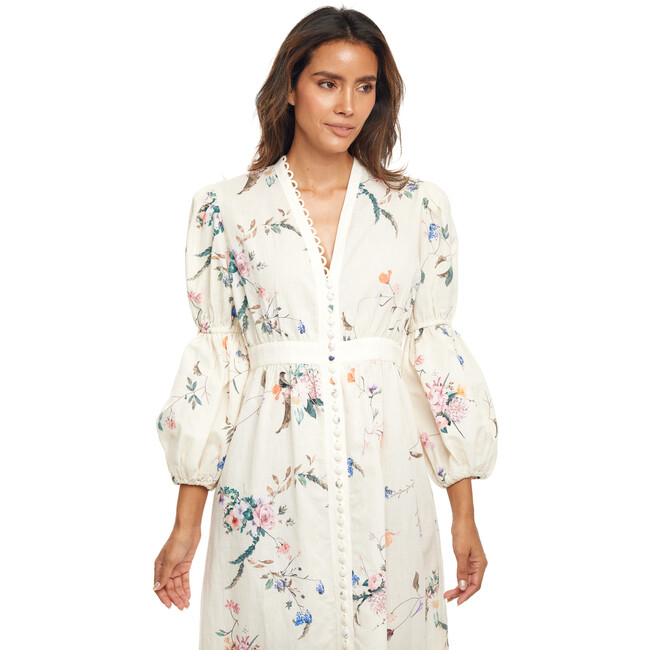 Octavia Linen Midi Dress, Ivory Floral - Dresses - 2