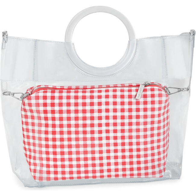 Extrovert Tote Clear Handle W/Red Gingham Pouch, Red and White