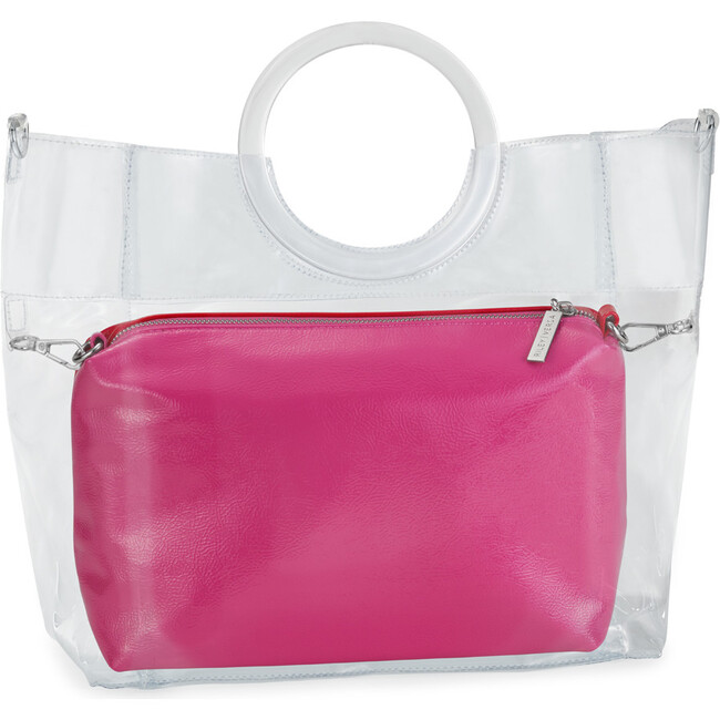 Extrovert Tote Clear Handle W/Two-Tone Pouch, Red and Pink