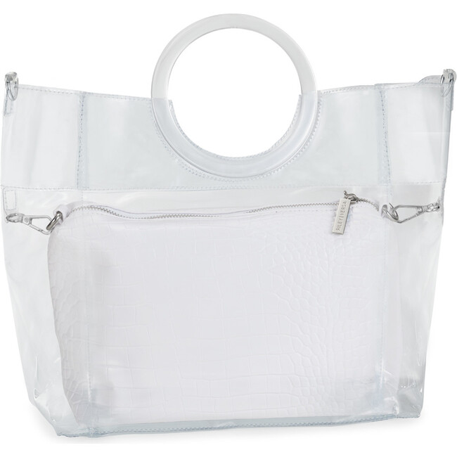 Extrovert Tote Clear Handle W/White Croc Pouch, White